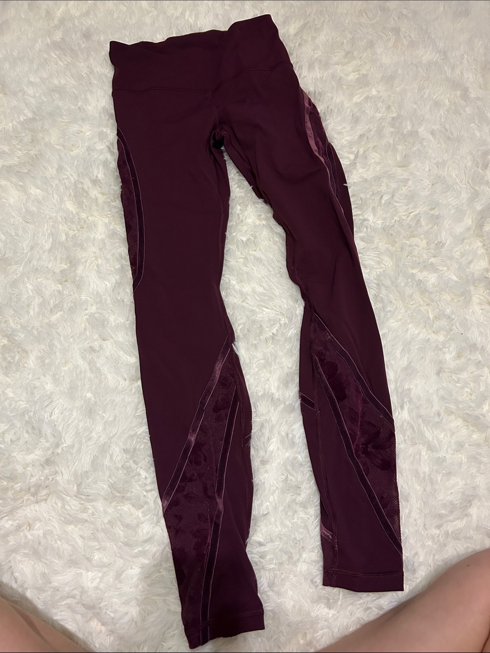 lululemon athletica burgundy Leggings with velvet and Mesh Insets